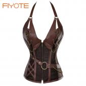 heißes Verkauf Frau Stahl knochen Steampunk Leder Korsett mit tanga lc5401 Vintage Leder Lace up Korsett für hüfte