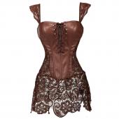 x neue Damen Steampunk Faux Taille aus Spitze an knochen Bustier Top Korsett Kleid oVerbust brokat sexy und Grösse