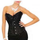 sexy Korsett Damen knochen Schwarzer Spitze Bustier Korsett und g String Set dessous Versandkosten wl3015