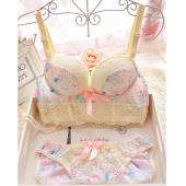 neuzugang Prinzessin Stil süß gedruckt Spitzen schneiden push up sexy drahtLose Damen Büstenhaltersatz einstellbare