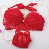 Mode sexy Damen BH Setzt Spitzen Rose Schliessung Halter Hals Drücken die Unterwäsche slips dessous mit Rosa Rot