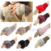 Mode Damen Lady Mädchen Hasen Fell hand Handgelenk wÄrmere Winter fingerless Handschuhe Versandkosten