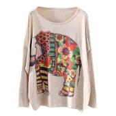 Herbst Winter Vintage Mode Damen lange Batwing Ärmel aus Print Pullover Locker Bluse Pullover Strickwaren Top