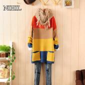 pathwork Damen GeStrickten Pullover neue Mode lange Ärmel o Hals Bekleidung Damen Taschen Lockere Pullover