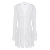 meaneor Damen Strickjacke casual Spitzen Häkeln lange Ärmel open lange Schwarz Weisse Strickjacke Mantel