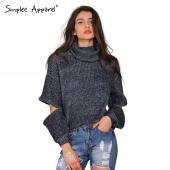 simplee Bekleidung Rollkragen Pullover offene reißverschluss Ärmel aus warmen Pulli Damen Herbst Winter Mode Tricot