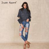 simplee Bekleidung Rollkragen Pullover offene reißverschluss Ärmel aus warmen Pulli Damen Herbst Winter Mode Tricot