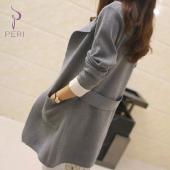 die neue Herbst Winter Damen Strickjacke Taschen solide weibliche Pullover Mantel lange Ärmel und schLichten Stil