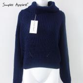 simplee Rollkragen Pullover Herbst Winter Tricot Weissen Strick Pullover Damen kurz Wolle Springer ziehen