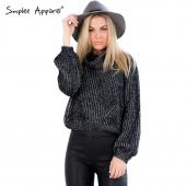 simplee Rollkragen Pullover Herbst Winter Tricot Weissen Strick Pullover Damen kurz Wolle Springer ziehen