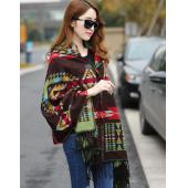 neue Fashion Fringe Ethnischen Geometrische Damen Batwing Cape Poncho Stricken oben Strickjacke Pullover