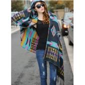 neue Fashion Fringe Ethnischen Geometrische Damen Batwing Cape Poncho Stricken oben Strickjacke Pullover