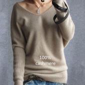 Frühling im Herbst Cashmere Pullover Damen Mode sexy v Hals Pulli Locker 100% Wolle Pullover Batwing Ärmel