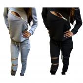 Mode 2 Stück Damen Trainingsanzug Sport Design JoggingAnzug Mantel und Hosen Kapuzenpulli Anzug