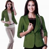 Mode Button down Jacke Steht lässig 3 4 Ärmel kurz Damen Mädchen Blazer Mantel