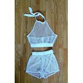 neue Damen zwei Stück hat reiner Mesh Pflanzlichen Top Hemdchen oder so was kurze Bluse Shorts