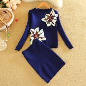 Alpha Winter neue Tops und Rock Steht 2 Stück Damen schön sequines Blumen conjuntos Femininos saia