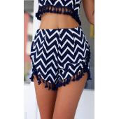 neue Mode Damen 2 Stück Sommer Setzt Tassel Ärmellose rückenfrei Pflanzliche Top Gestreiften Shorts Damen