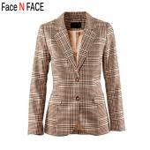 Gesicht n Gesicht Damen karierten Blazer im Herbst neue Mode karierten Ellbogen Pflastern zwei Button slim fit Blazer