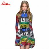 nur 2 Stück Damen TrainingsAnzug Winter paLace retro Geometrischen Aufdruck Pflanzliche Top Rock und lässig langärmel