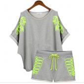 neue Mode auch Stück mit Damen Sport Anzug lässig Lockere Kurzärmeliges Pullover Anzug weibliche Sport Set 9599