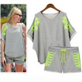 neue Mode auch Stück mit Damen Sport Anzug lässig Lockere Kurzärmeliges Pullover Anzug weibliche Sport Set 9599