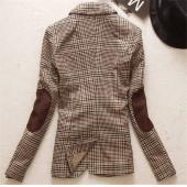 neue Moderne Damen und kariert Ellbogen patches zwei Button slim fit Blazer Damen Herbst Steht die Jacke