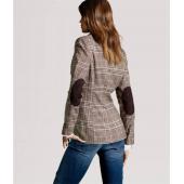 neue Moderne Damen und kariert Ellbogen patches zwei Button slim fit Blazer Damen Herbst Steht die Jacke