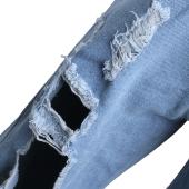 neue Mode Damen Jeans Frau hellBlau solide neuheit in voller länge zerrissener Jeans