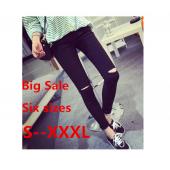 Grosses plus Size Hochelastischen Baumwolle Damen Schwarz hohe Taille zerRissenen Jeans Riss loch Knie Dünnen Bleistift