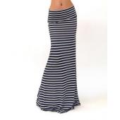 Damen asymmetrische hohe Taille Gestreiften zusammenschrumpfen Strecke lange Maxi Rock und Grösse