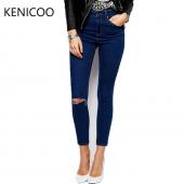 hohe Taille Dünner Fest lange Jeans BleiStift Strecke Riss calca Knie Damen Jeans elastischen skinny Jeans Feminino