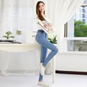 tc heißen Jeans Hosen Damen fallen die Jeans Blau Schwarz Dünnen loch Riss BleiStift Strecken hohe Taille und Grösse