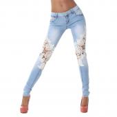 neue Mode Damen und slim Dünne Spitzen stretch Denim Jeans Blaue Farbverlauf Häkeln rampe