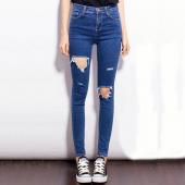 Mode Marke mit hoher Taille schlank lässig Damen Vintage Jeans slim Riss BleiStift Jeans loch Hose Damen sexy girl