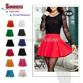 neue Skater stretch Taille schLicht flippy ausgestellte gefalteten Jersey kurzen Rock Sommerkleid