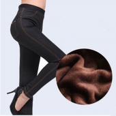 Winter in die Jeans neue Damen Faux Denim Hosen solide warm zunehmen schröpft BleiStift Hosen footless Leggings plus