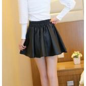 kostenLoser Versand hohe Taille Röcke Womens Rock Damen caual elastischen Bund Mini gefalteten LederRöcke weibliche