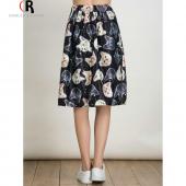 Damen hohe Taille casual Skater süße Katze Animal Prints Rock 3 Farben Frühjahr Sommer Mode