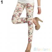 Damen schicken retro Rose Blume Print Leggings Hose elastizität Dünne neuer Stil 2md9