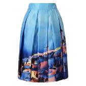 daylook charm Lady casual szene Print hohe Taille gefaltete Skater Rock hohe Taille gemälde Skater Rock frei