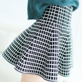 Frühjahr Sommer im sexy Damen MiniRock hohe tailliertes geweitete gefalteten Jersey schLicht Skater kurz aus elastisc