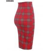 Damen klassiker Rot karierten hohe Taille Midi Bleistift Rock mit split im Frühjahr heiß Verkauf in aktien Zurück
