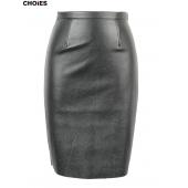 choies Damen Schwarze Leder split reißverschluss wieder hohe Taille Faux Bleistift Rock im Frühjahr