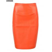 choies Damen Schwarze Leder split reißverschluss wieder hohe Taille Faux Bleistift Rock im Frühjahr