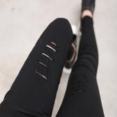 Baumwolle Hochelastischen imiTieren Jeans Frau Knie Dünne Bleistift Hose slim Riss Freund Jeans für Damen Schwarzen