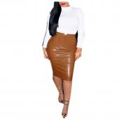 heißes Verkauf Damen weich pu Leder Rock hohe Taille slim hüfte Bleistiftröcke Vintage Bodycon der Midi Rock sexy