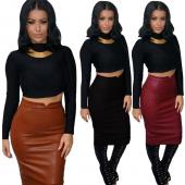 heißes Verkauf Damen weich pu Leder Rock hohe Taille slim hüfte Bleistiftröcke Vintage Bodycon der Midi Rock sexy