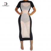 Damen Sommerkleider Damen neue Mode casual weibliche kurze Ärmel Mesh flickenteppich in sexy Outfits Club Schwarze
