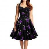 audrey hepburn Stil Vintage Ärmellose Print Ballkleid Baumwolle Kleid Vestidos Gewand Damen Partei Rockabilly casual